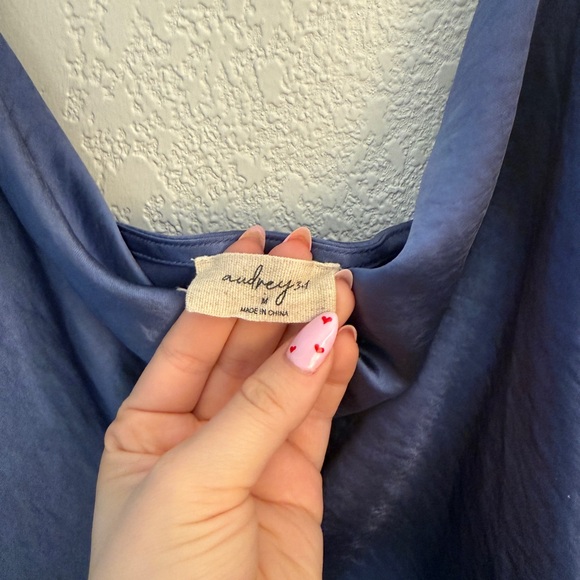 Blue Satin Cowl Neck Slip Dress - Picture 4 of 5